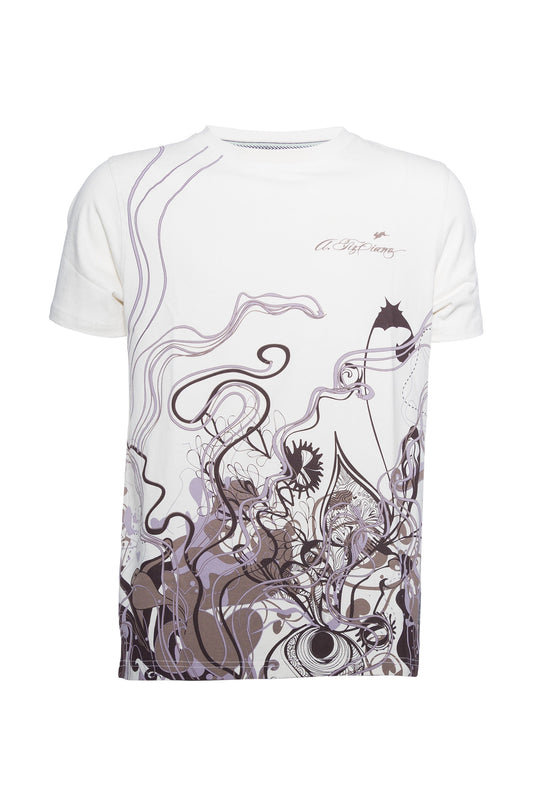 Rory graphic print tee with short sleeves and vine design on the front.