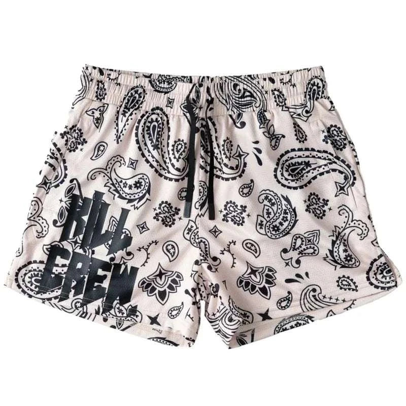New drip Sports men's beach shorts with floral pattern and drawstring.