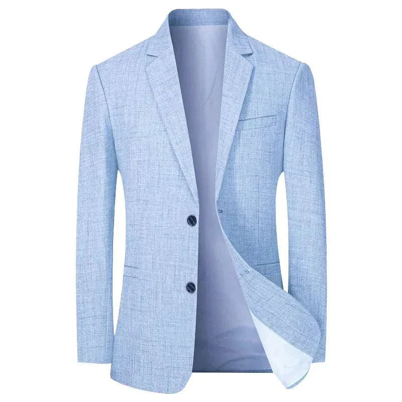 2024 New Men Suit Jacket Thin Blazers in light blue for business casual wear.