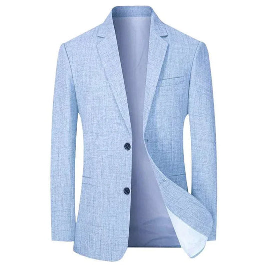 2024 New Men Suit Jacket Thin Blazers in light blue for business casual wear.