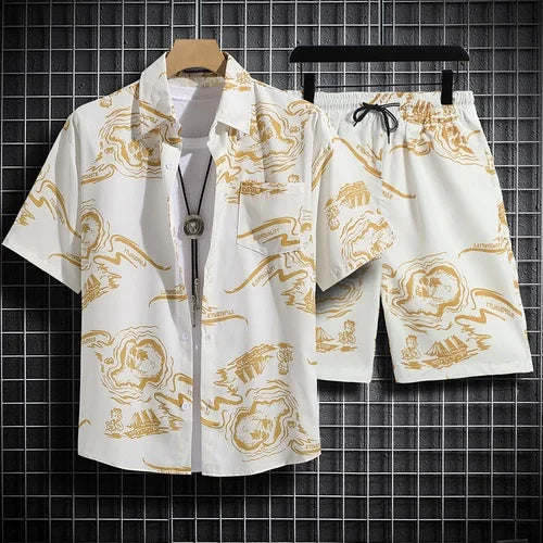 Floral Design men Beach short set - MENLL