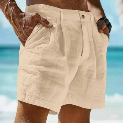 Beach Holiday Linen-cotton beach shorts in light beige, perfect for summer wear.