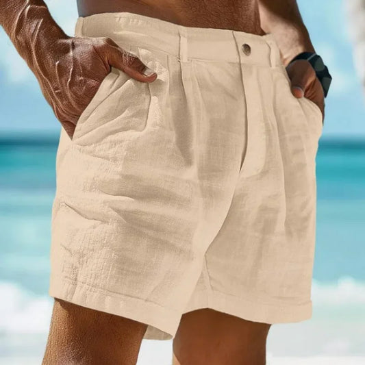 Beach Holiday Linen-cotton beach shorts in light beige, perfect for summer wear.