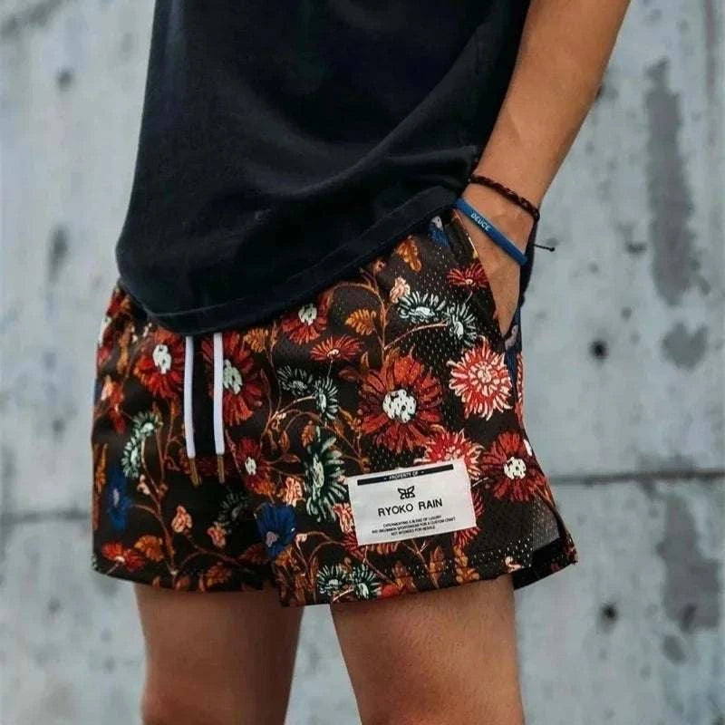 Swiss rain men beach shorts with unique print pattern and precision knit.