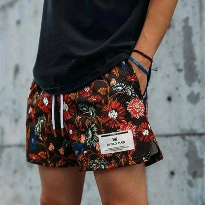 Swiss rain men beach shorts with unique print pattern and precision knit.