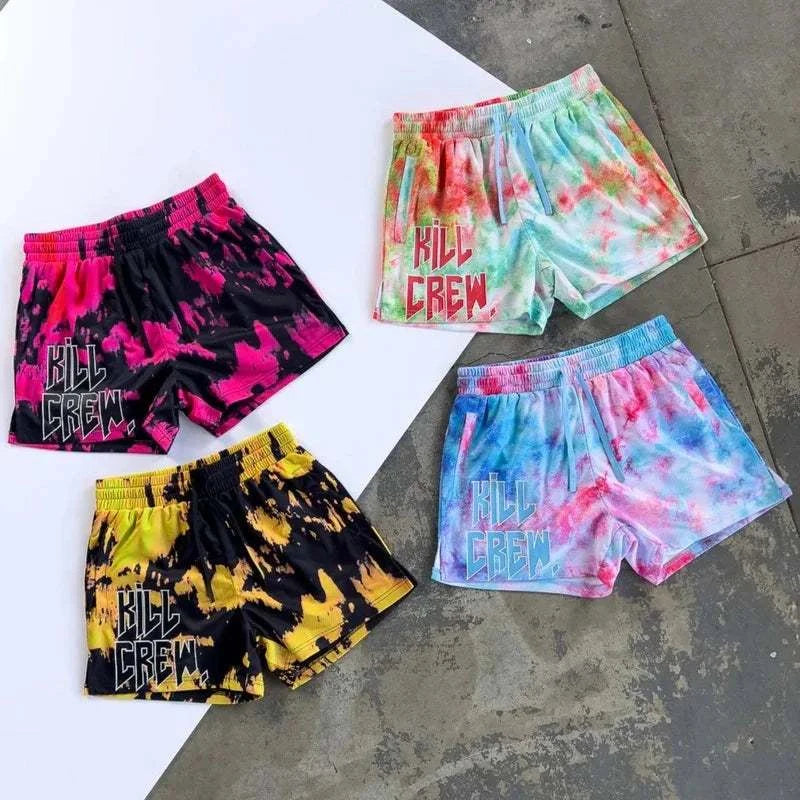 Colorful floral men's beach shorts with drawstring, perfect for summer.