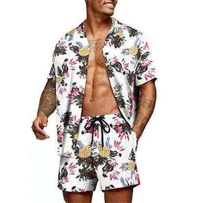Floral Hawaiian  two piece men beach shorts set - MENLL