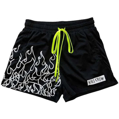 Flamez men Beach shorts with flame print, low waist, polyester material.