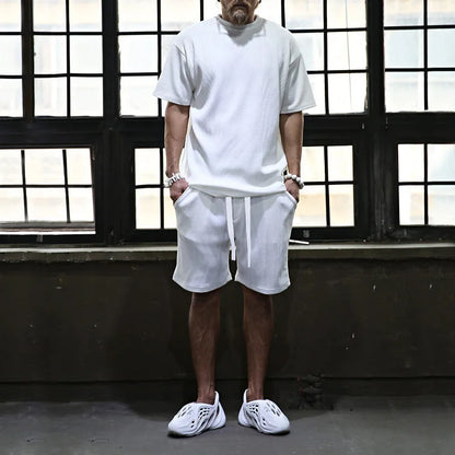 Men's Vacation Loose Beach Shorts Set, comfortable and stylish for beach adventures.