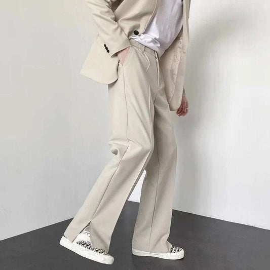 Men's Grey Khaki Black Suit Pants, Korean Loose Straight Wide Leg Style.