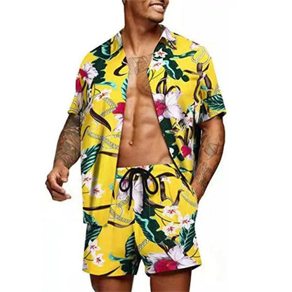 Floral Hawaiian  two piece men beach shorts set - MENLL