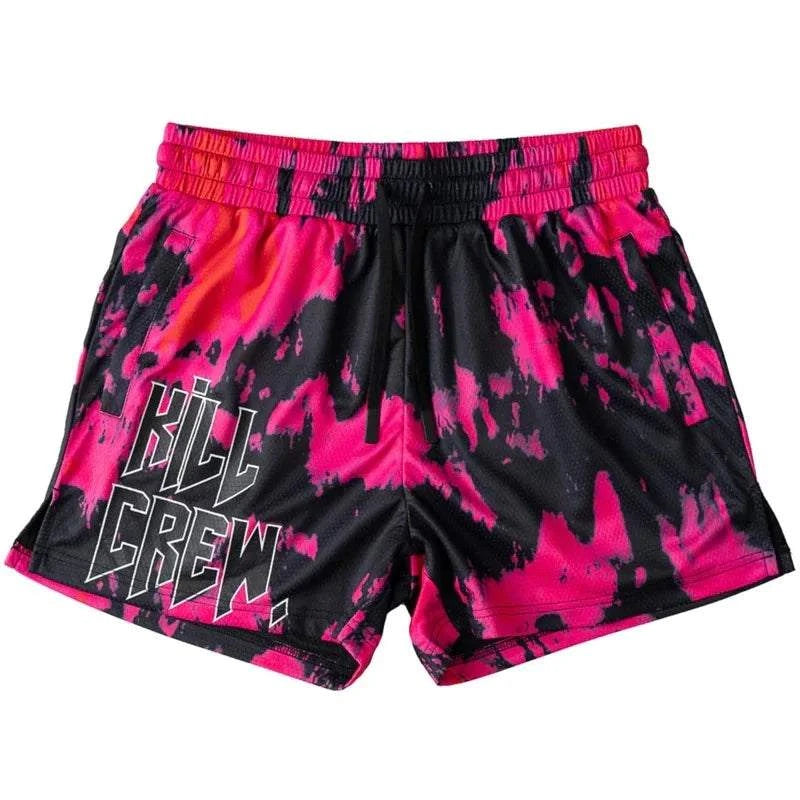 Floral patterned New Drip Sports men's beach shorts with drawstring closure.