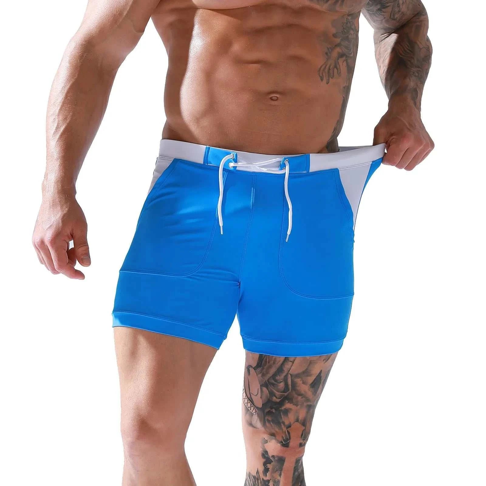 Pantalon Sport men beach shorts, blue polyester, summer fashion.