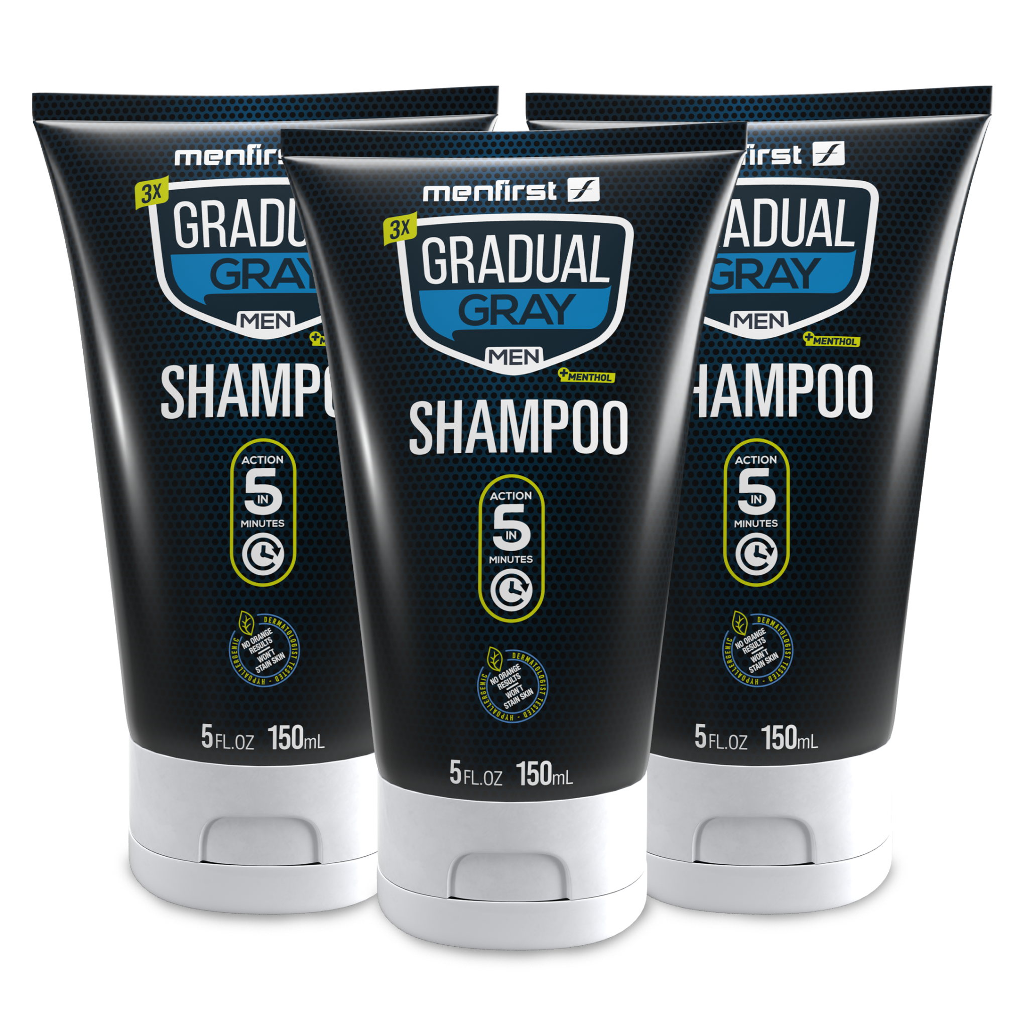 Menfirst Gradual Gray 3-in-1 shampoo pack with natural darkening formula for men, 5 oz tubes