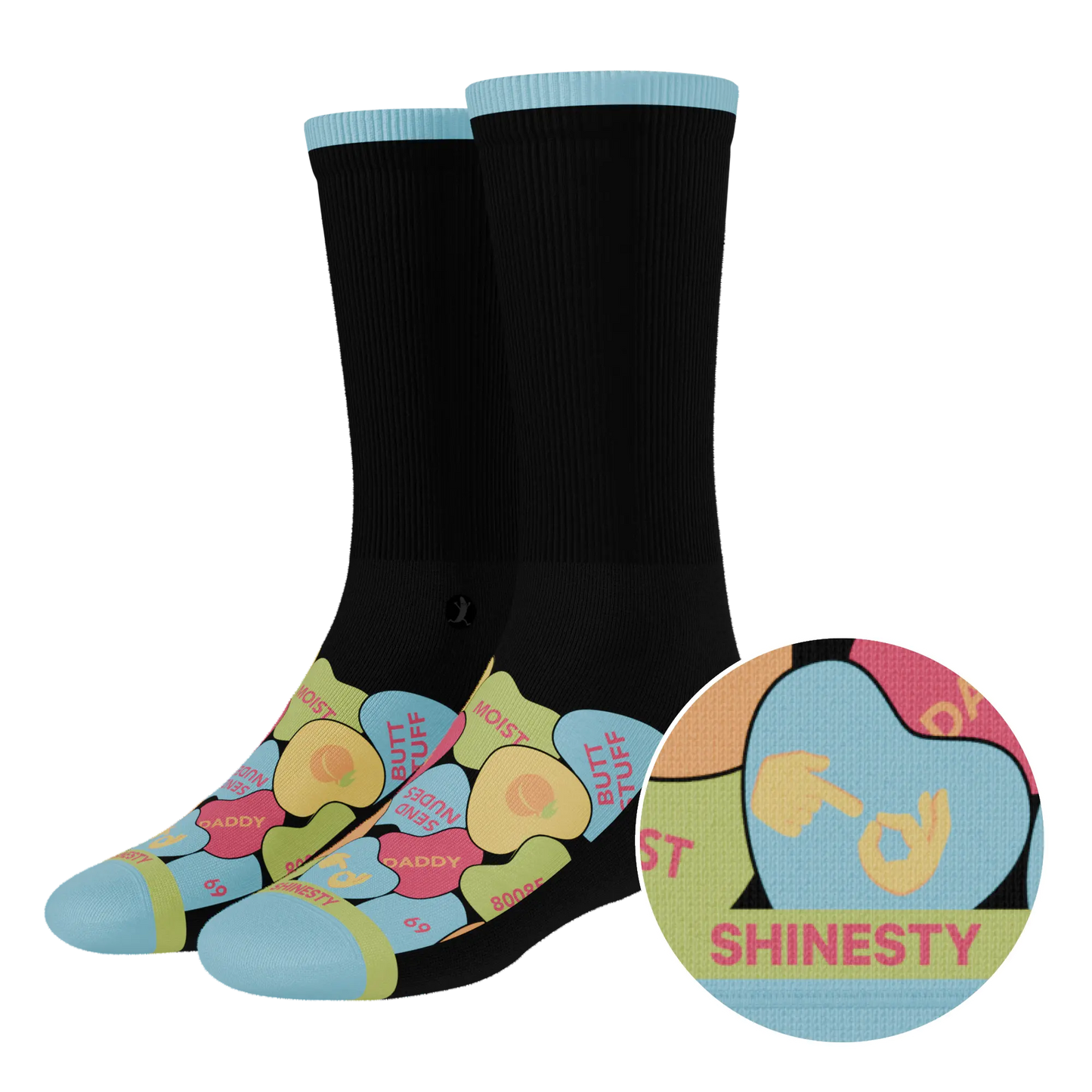 The Smooth Talker | Candy Hearts Heel Hammock™ Crew Socks Shinesty