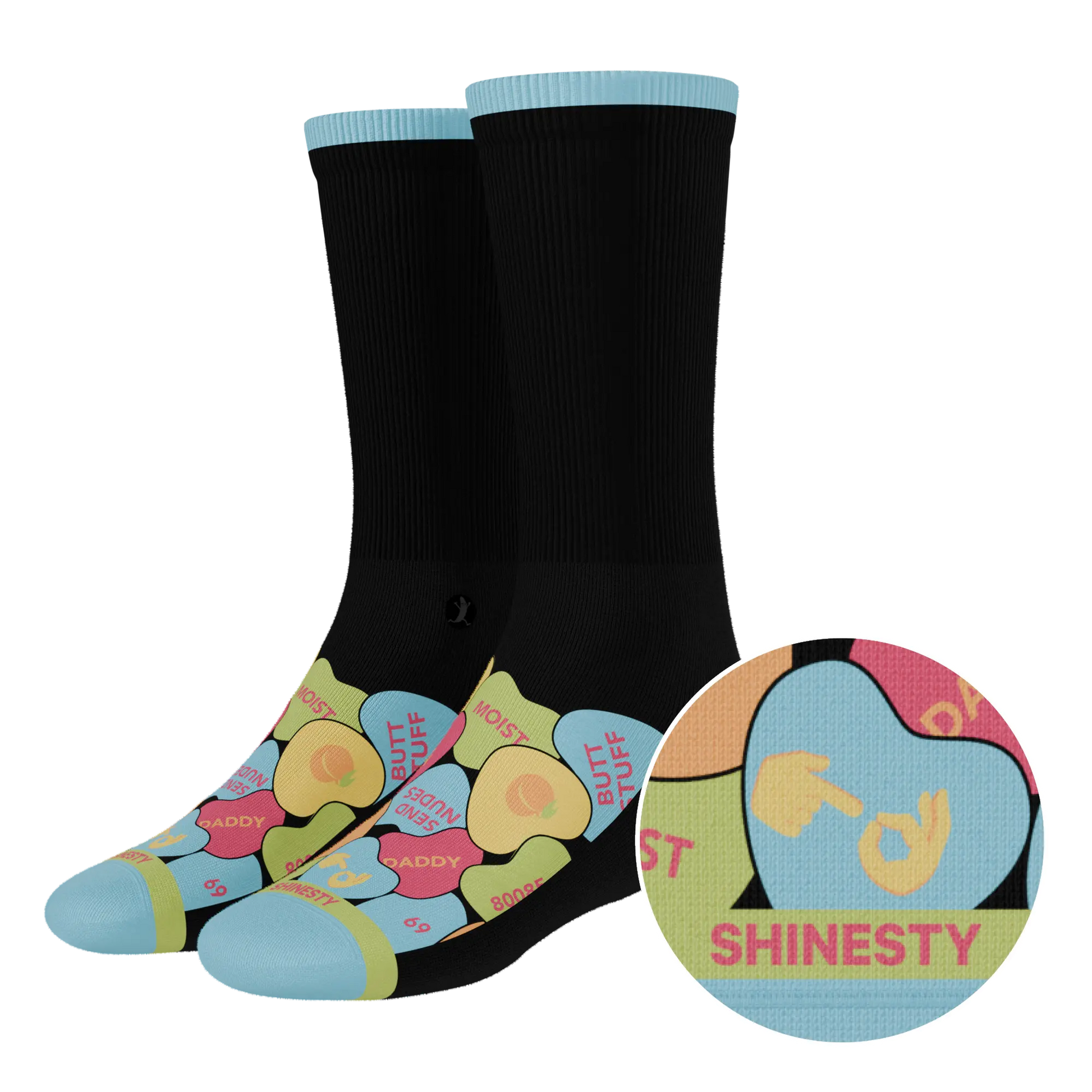 The Smooth Talker | Candy Hearts Heel Hammock™ Crew Socks Shinesty