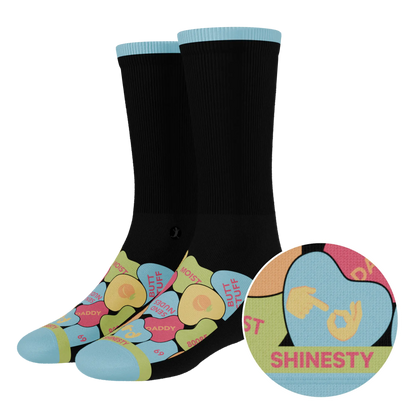 The Smooth Talker | Candy Hearts Heel Hammock™ Crew Socks Shinesty
