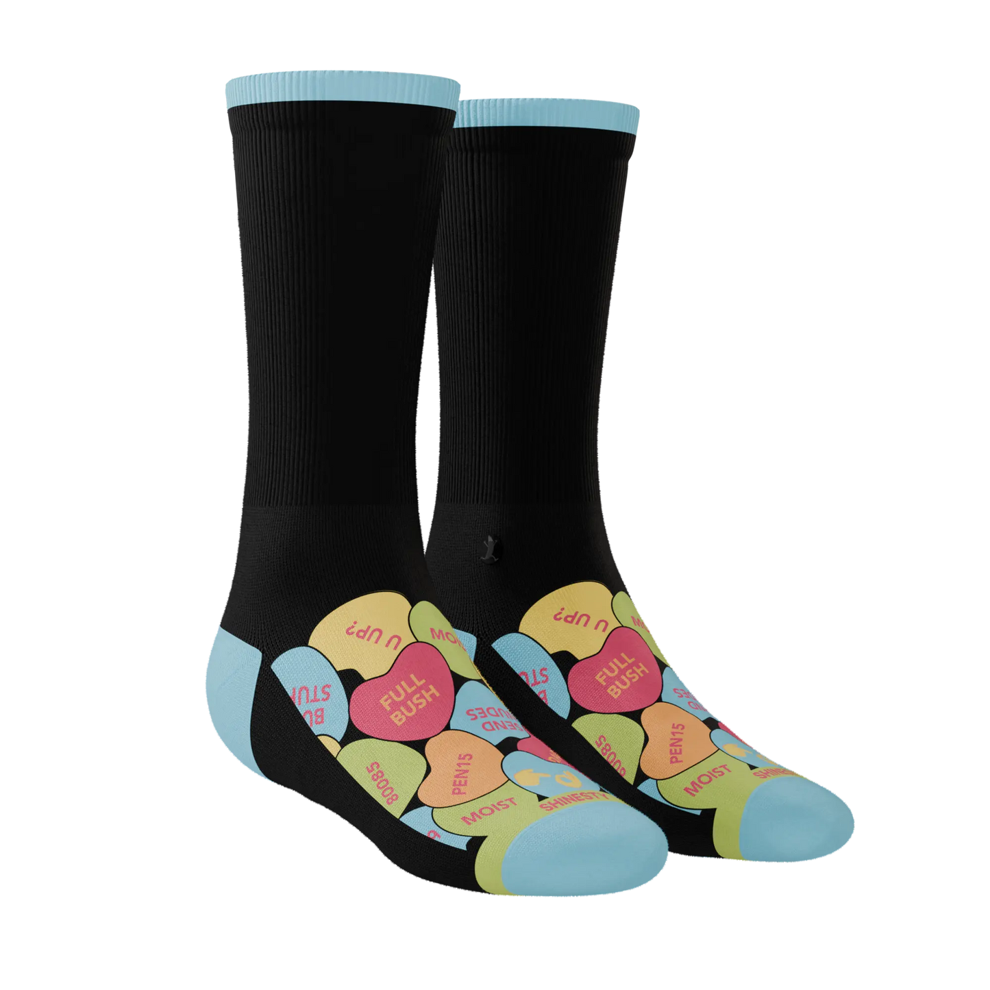 The Smooth Talker | Candy Hearts Heel Hammock™ Crew Socks Shinesty