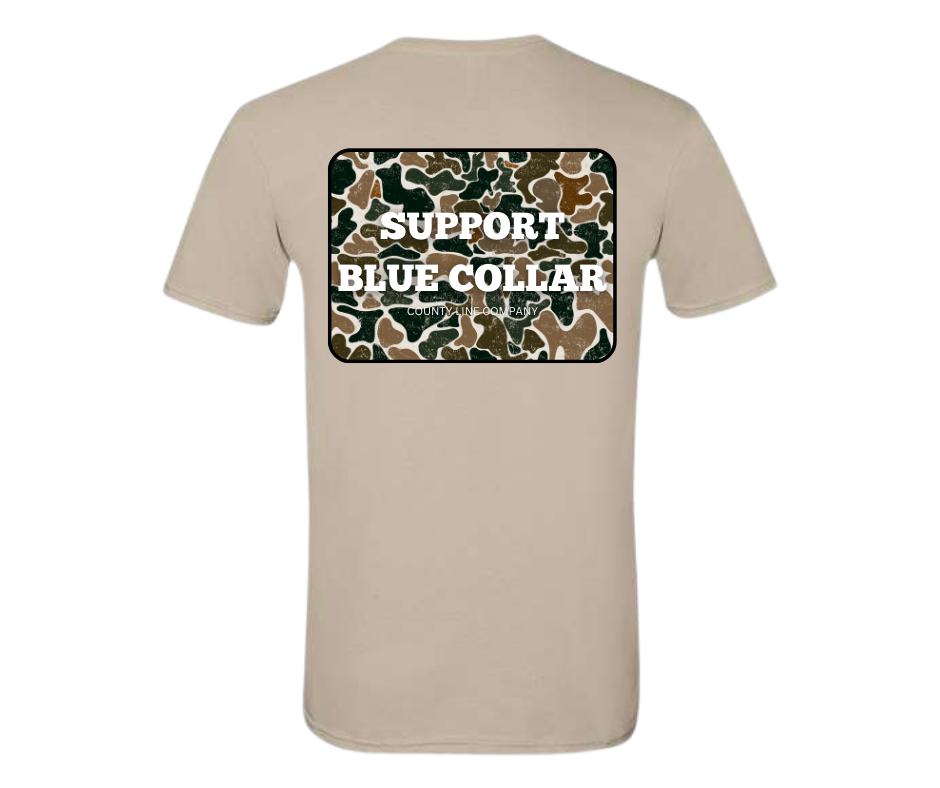 Support Blue Collar Tee - Retro Camo County Line Company