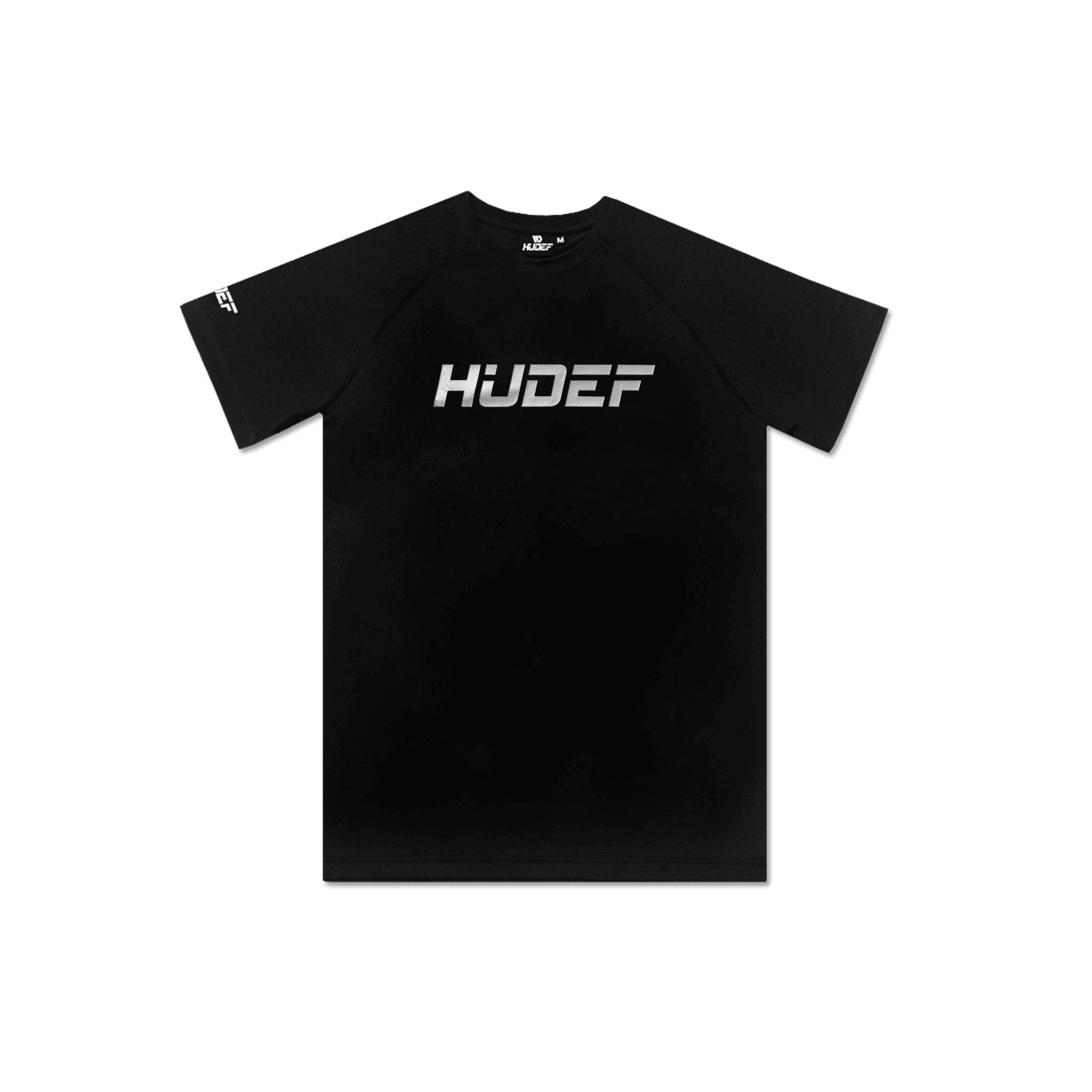Hudef Men's T-shirt Black, dry-fit, comfortable sportswear, polyester-spandex blend.