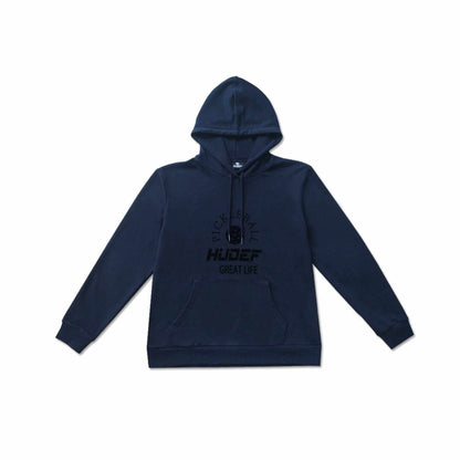 HUDEF Men's Heritage Hoodie in navy blue with iconic logo.