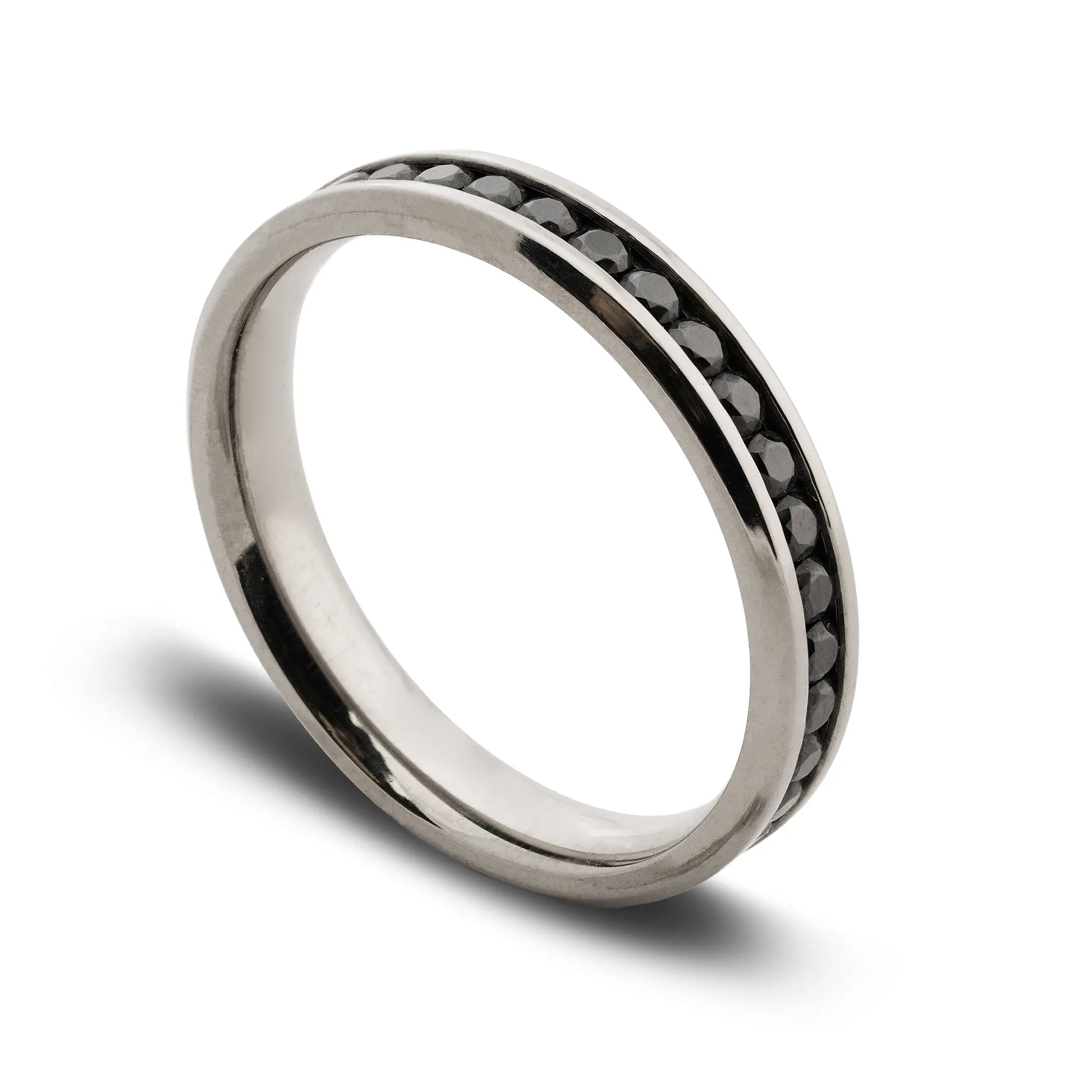 Twilight Tungsten Ring with Black Cubic Zirconia Wedding Band - MENLL