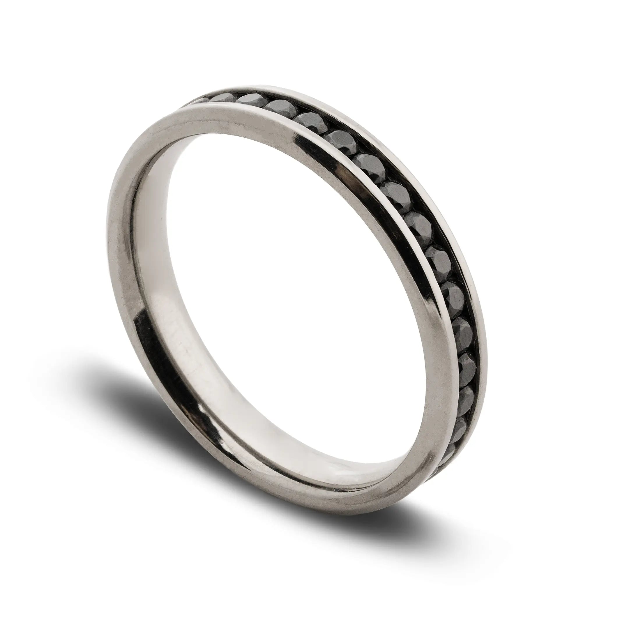 Twilight Tungsten Ring with Black Cubic Zirconia Wedding Band - MENLL