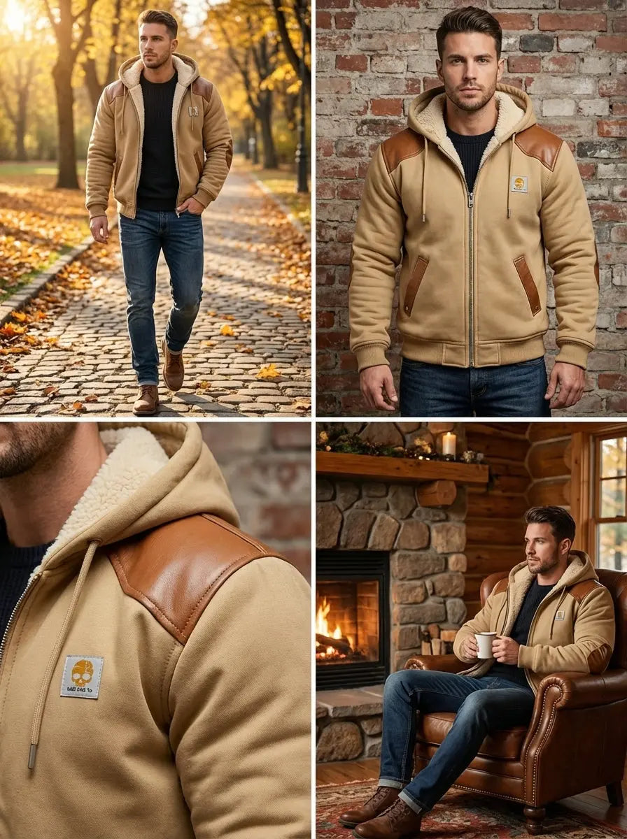 Fleece Lined Quilted Hooded Jacket For Men Multicolor Digital Print Durable 100 Percent Polyester Warm - MENLL