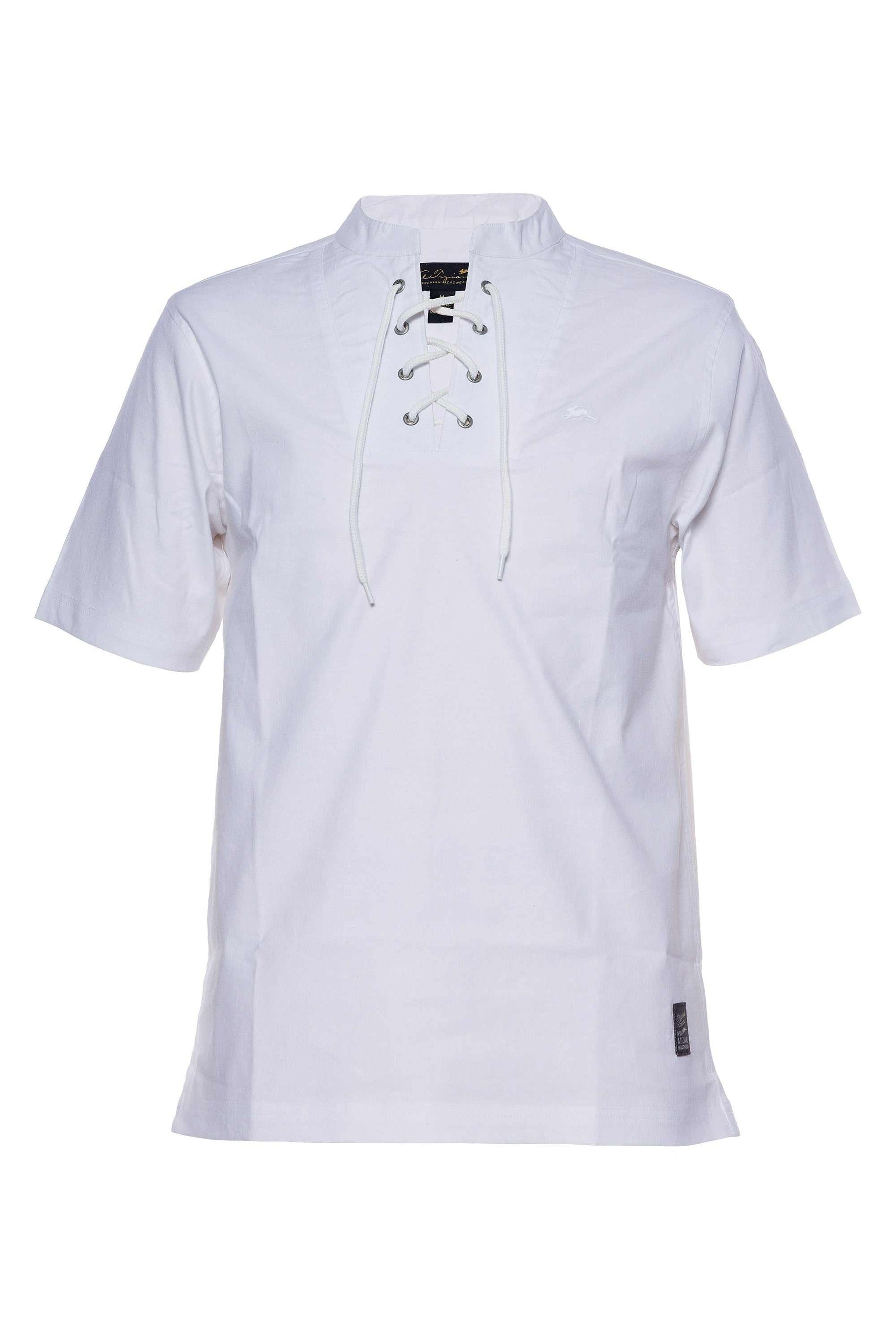 Turner linen Henley shirt with lace-up placket and rabbit embroidery.