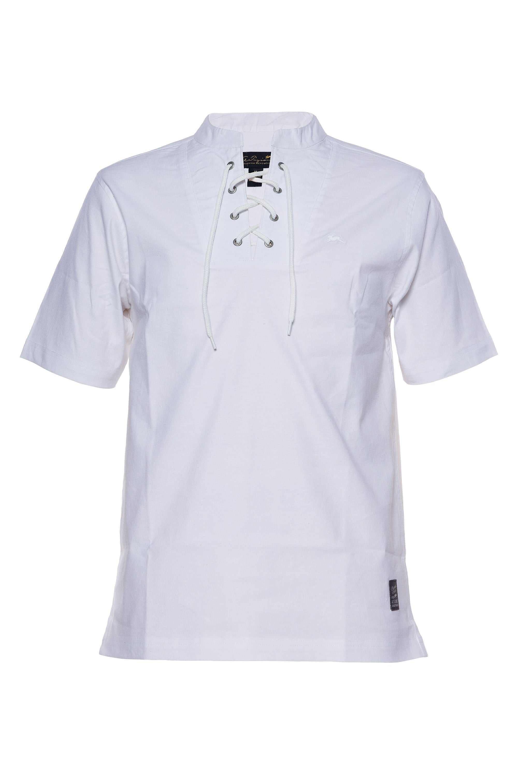Turner linen Henley shirt with lace-up placket and rabbit embroidery.