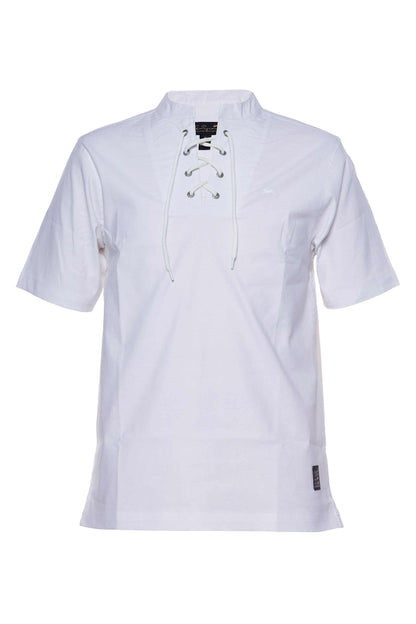 Turner linen Henley shirt with lace-up placket and rabbit embroidery.