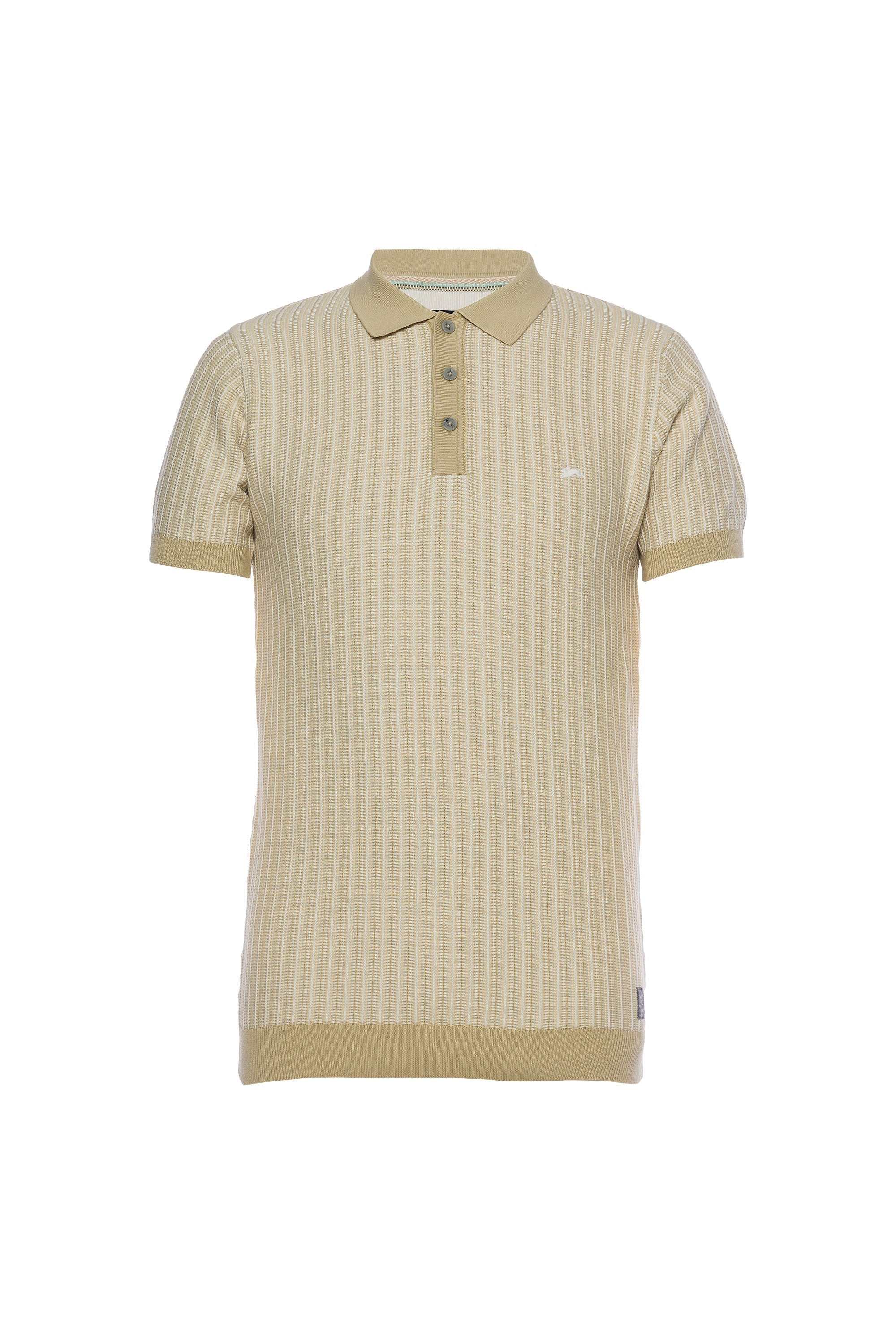 Vinny Jacquard Knit Polo, short sleeve, horn buttons, rabbit embroidery, contrast rib knit.