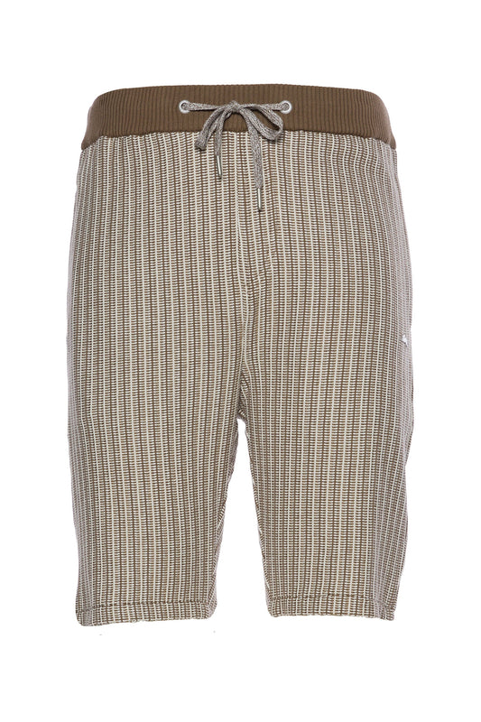 Wayne sweater knit short with jacquard pattern, elastic waistband, and front zippered pocket.