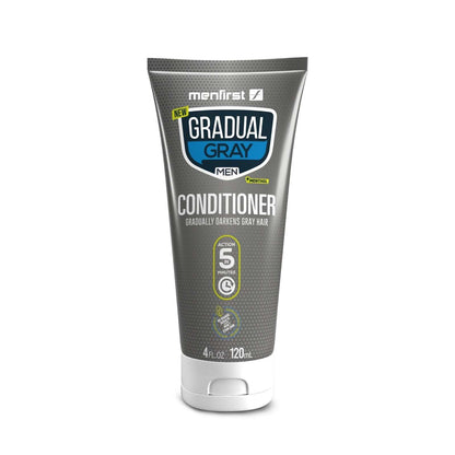 Menfirst Gradual Gray Darkening Conditioner for men 4 oz tube gradually reduces gray hair while conditioning and hydrating hair.