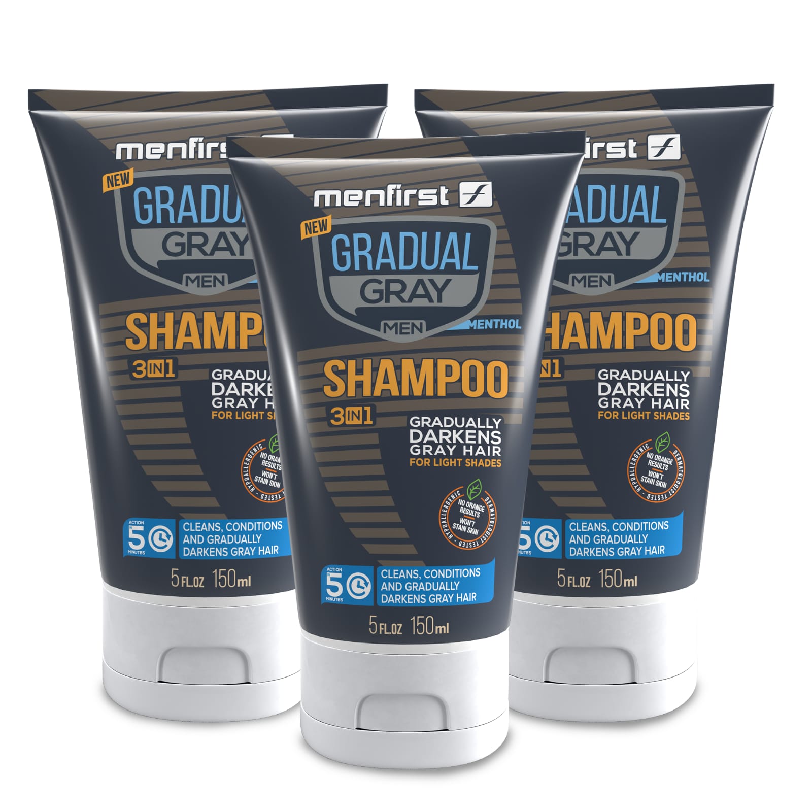 Menfirst Gradual Gray - 3-in-1 Shampoo - Darkening Formula - 3 Pack - Menfirst