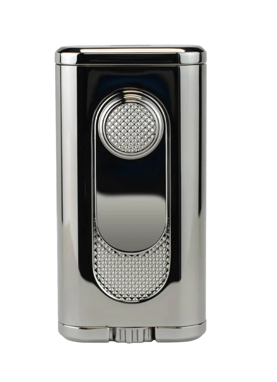 XIKAR® Verano Flat-flame Lighter - G2, wind resistant, with red fuel window and metal construction.