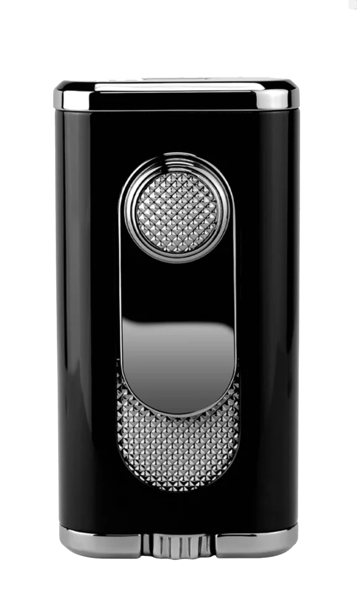 XIKAR® Verano Flat-flame Lighter in sleek black design with wind-resistant and EZ-view™ red fuel window.