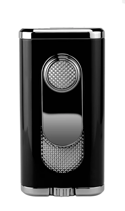 XIKAR® Verano Flat-flame Lighter in sleek black design with wind-resistant and EZ-view™ red fuel window.