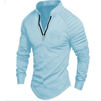 European And American-style Men's Sports Polo Shirt With Long Sleeves And A Zipper