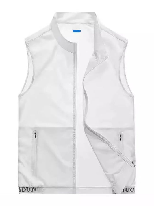 Men's plus size zip up vest, slightly stretchy nylon, basic style.