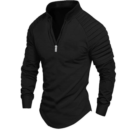European And American-style Men's Sports Polo Shirt With Long Sleeves And A Zipper