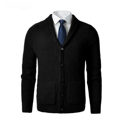Wool Cardigan For Men, Knitted Cardigan Sweater, Classic V Neck, Button Front, Business Casual Knitwear - MENLL