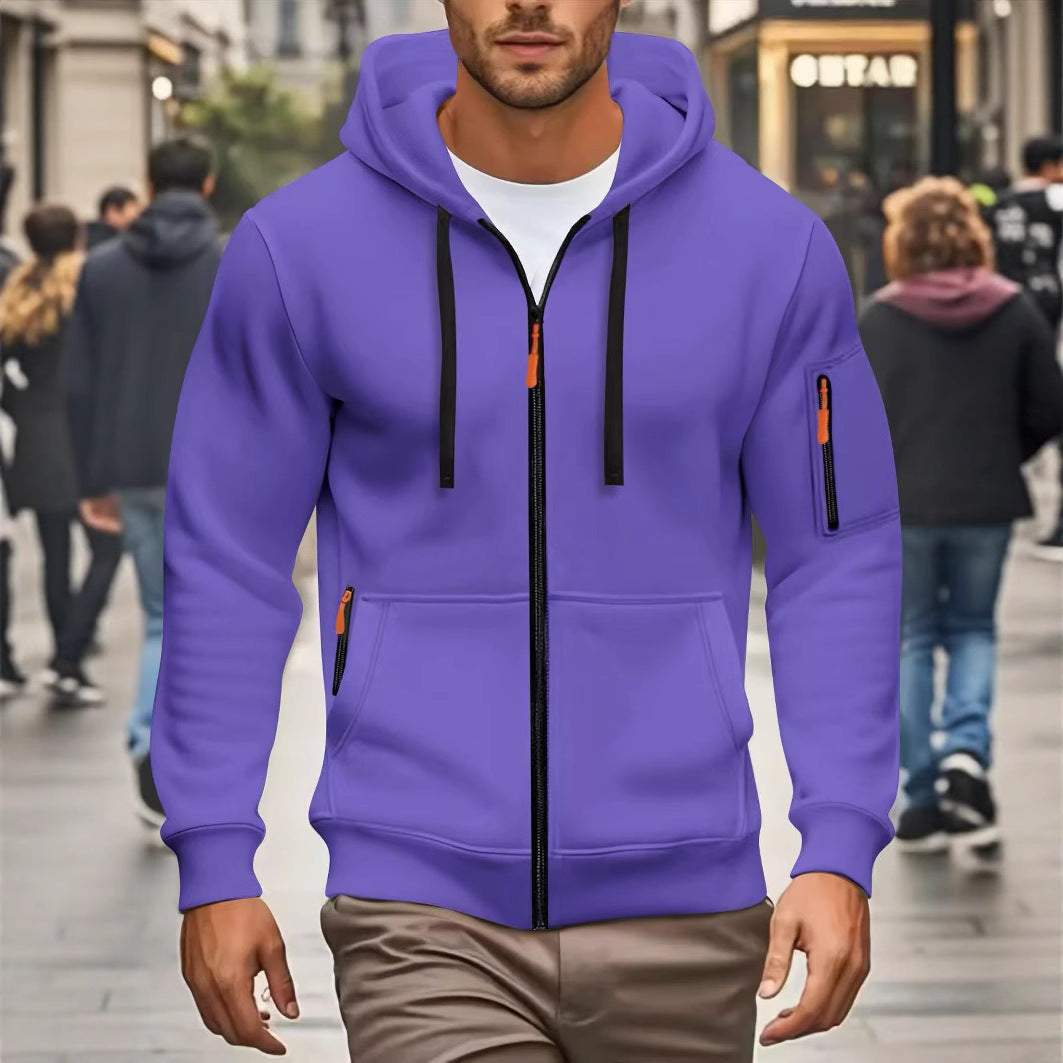MENLL Zipper Hoodie Men's Sports Casual Cardigan Coat Warm Fleece