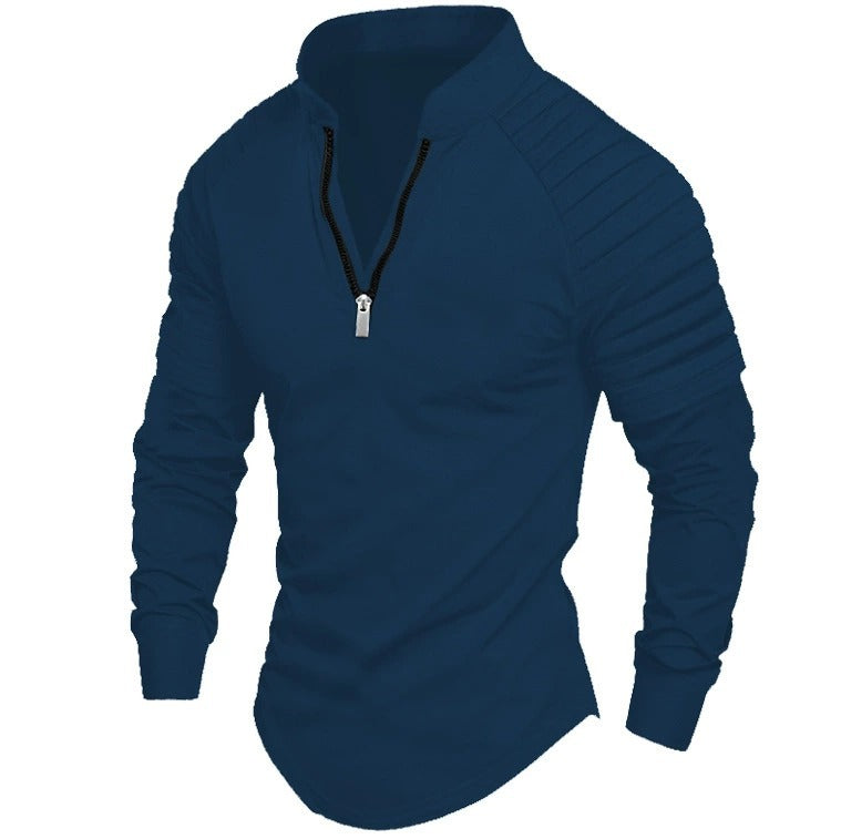 European And American-style Men's Sports Polo Shirt With Long Sleeves And A Zipper