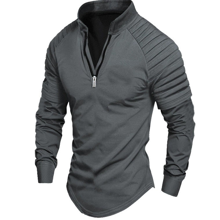 European And American-style Men's Sports Polo Shirt With Long Sleeves And A Zipper