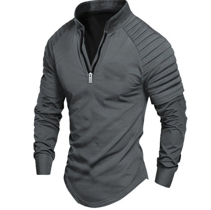 European And American-style Men's Sports Polo Shirt With Long Sleeves And A Zipper