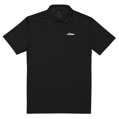 Oceans 11 - Adidas Premium Polo Shirt, black, athletic fit, moisture-wicking, flat-knit collar, three-button placket.