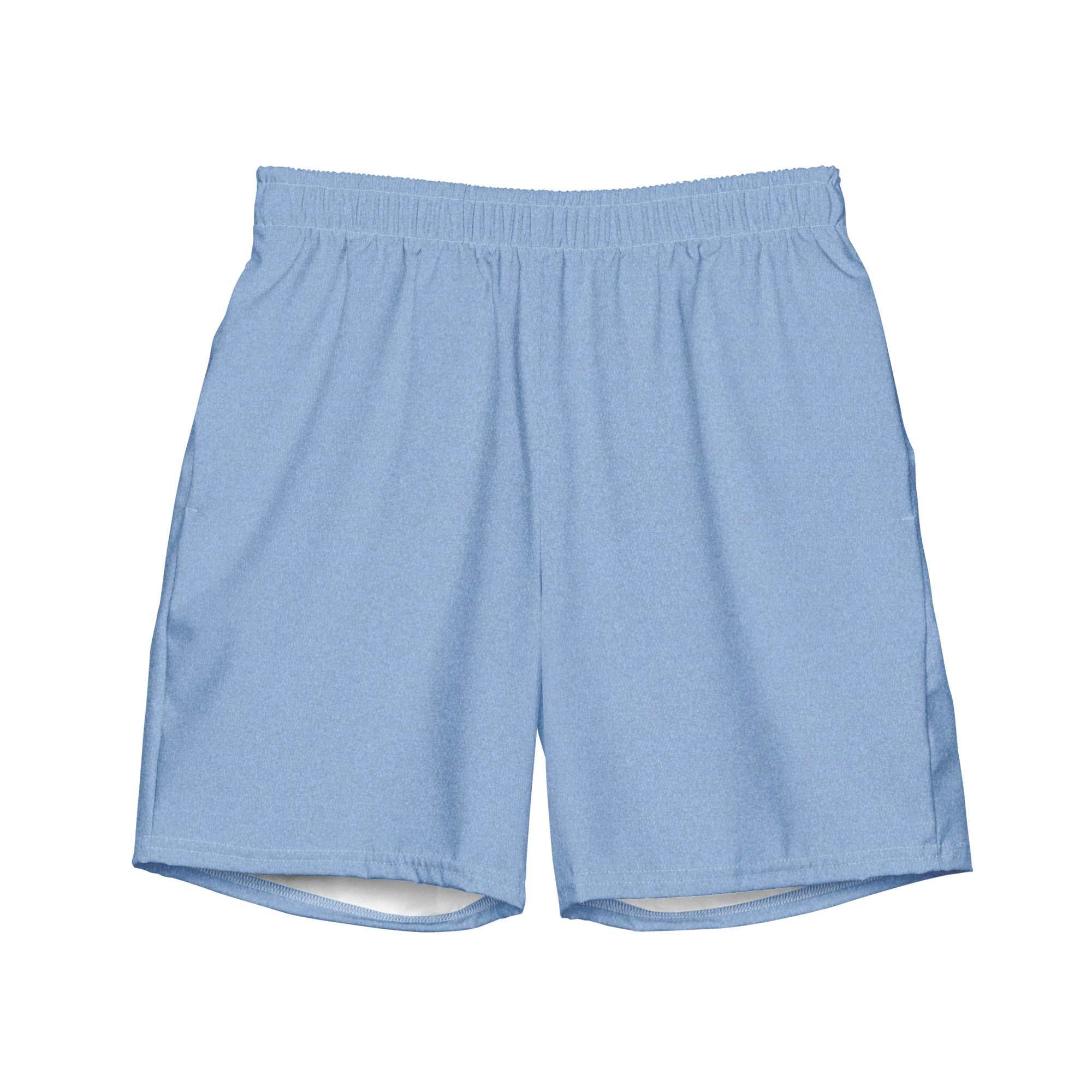 Men's Summer Blues swim trunks in light blue with elastic waistband and quick-drying, breathable fabric.