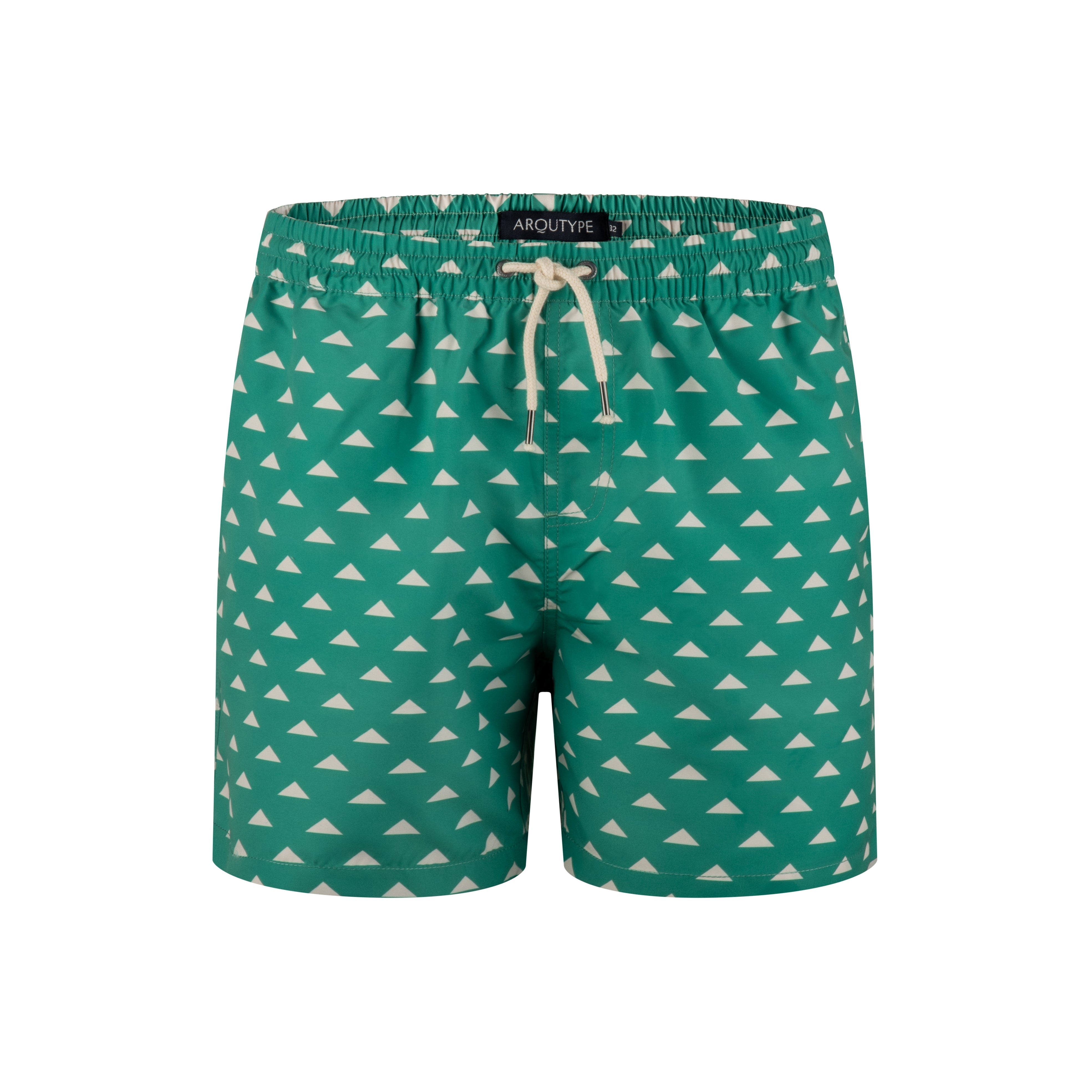 Green and white patterned Amalfi Swim Shorts with elasticated waistband and drawstring.