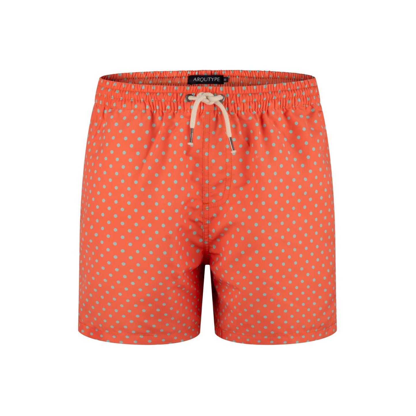 Bondi Swim Shorts with polka dot design, elastic waistband, and recycled polyester.